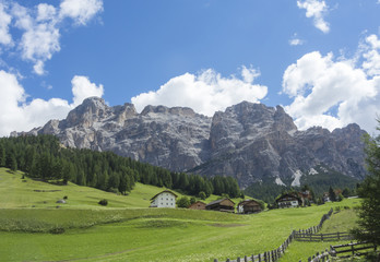 Fototapeta na wymiar Fantastic landscape on the Dolomites. View on Sas Crusc, and Lavarela picks. Alta Badia, Sud Tirol, Italy