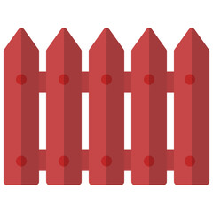 Red wooden fence icon, vector illustration flat style design isolated on white. Colorful graphics