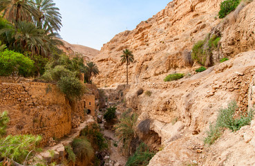 Fototapeta na wymiar Wadi Qelt in Judean desert around St. George Orthodox Monastery