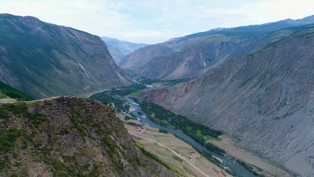 River in Altai mountains, aerial 4k