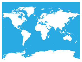 Map of World white vector silhouette. High detailed map on blue background.