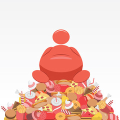 Obese Figure Sitting on a Pile of Fattening Food