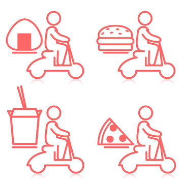 Food Delivery on Scooter Icons