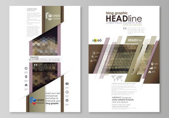 Blog graphic business templates. Page website design template, easy editable vector layout. Abstract multicolored backgrounds. Geometrical patterns. Triangular and hexagonal style.
