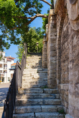 Old stone stairs leading up to the park in Balchik town, Bulgaria