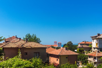 Obraz premium Cityscape of balchik town, houses on black sea coast in Bulgaria