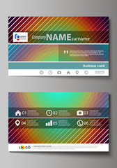 Business card templates. Easy editable layout, abstract vector template. Minimalistic design with circles, diagonal lines. Geometric shapes forming beautiful retro background.