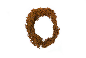 Written letters with homemade coffee on a white background