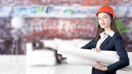 Young Business woman over interior background