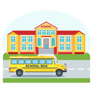 school building and bus