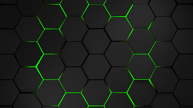 grey and green hexagons modern background illustration