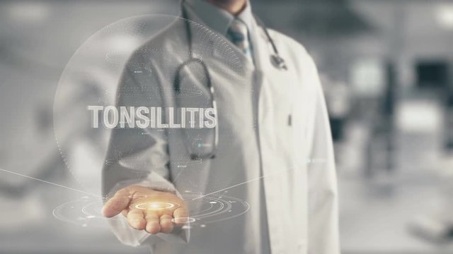Doctor holding in hand Tonsillitis