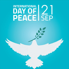 International Day of Peace, 21 September. White dove bird conceptual illustration vector.