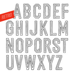 Handmade retro inline outline font. White letters on white background. Sans serif type. Decorative vector alphabet