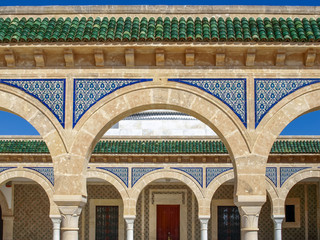 Beautiful wall with colorful details in Monastir, Tunisia, Africa.