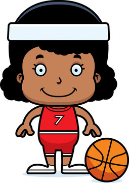 Cartoon Smiling Basketball Player Girl