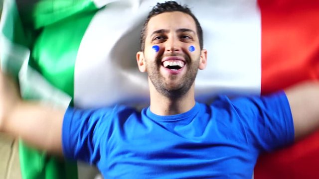 Italian Guy Celebrating with Italy Flag