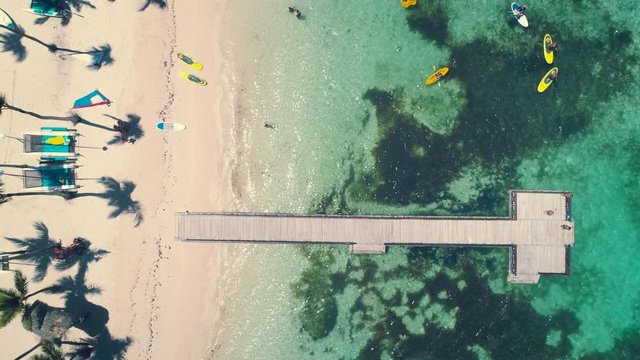 Aerial view of tropical beach and sea activities for sport, fun, leisure or recreational pursuit near Punta Cana