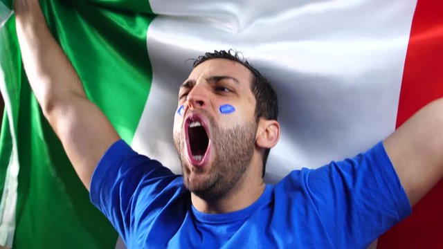 Italian Guy Celebrating with Italy Flag