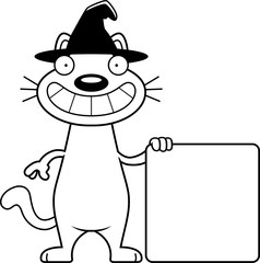 Cartoon Cat Witch Sign