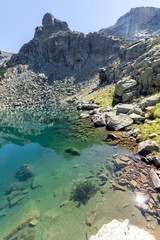 Panorama of lake with clear waters, Rila Mountain, Bulgaria