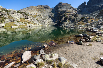 Amazing landscape of The Scary lake and Kupens peaks, Rila Mountain, Bulgaria