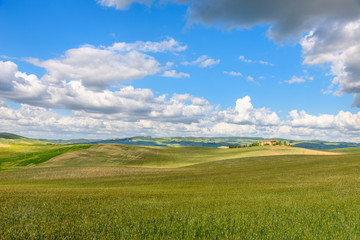 View of the countryside of Val'dOrcia Natural Area in Tuscany during spring season