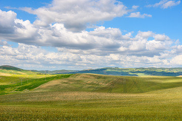 View of the countryside of Val'dOrcia Natural Area in Tuscany during spring season