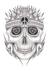Art punk skull tattoo.Hand pencil drawing on paper.