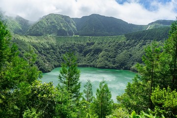 Fototapeta na wymiar Scenic Lagoa de Santiago near Sete Cidades, Sao Miguel, Azores, Portugal