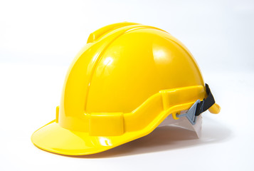 Yellow safety helmet on white background