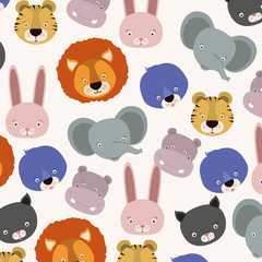 white background pattern with set color face cute animals vector illustration