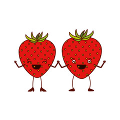 white background with pair of strawberry fruits caricature vector illustration
