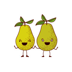 white background with pair of pear fruits caricature vector illustration