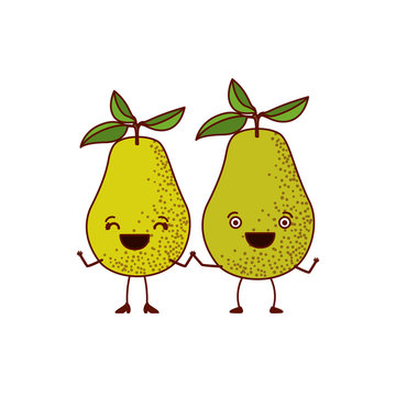 white background with pair of pear fruits caricature vector illustration
