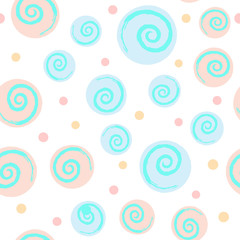 Abstract seamless pattern with circles and spirals. Pastel.