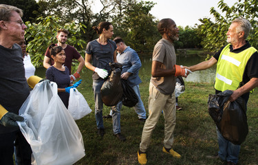 Group of diversity people volunteen charity project
