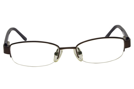 close up eye glasses on white background