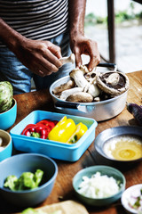 Closeup of fresh organic vegetable preparing to cook