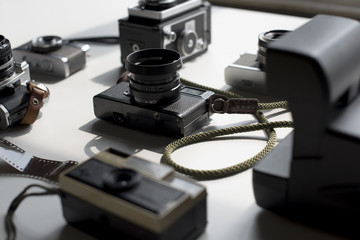 Aerial view of retro film camera collection