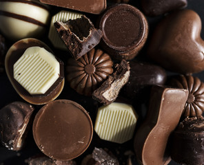 Closeup of variety chocolates collection