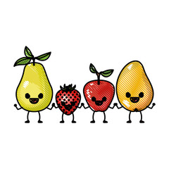 colored crayon silhouette set fruits pear strawberry and mango in caricature vector illustration