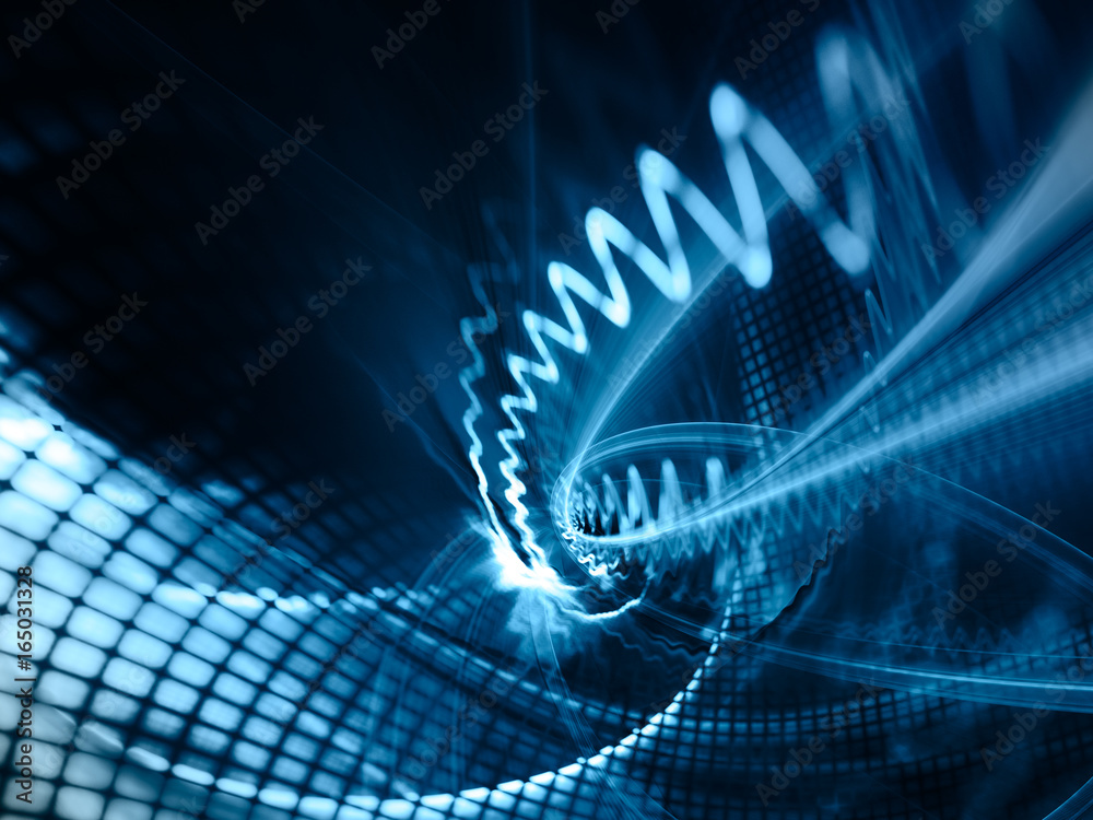 Fototapete Abstract blue background element. Grids and curves series. Fractal graphics. Composition of net shapes, curves, motion blur and waveforms.