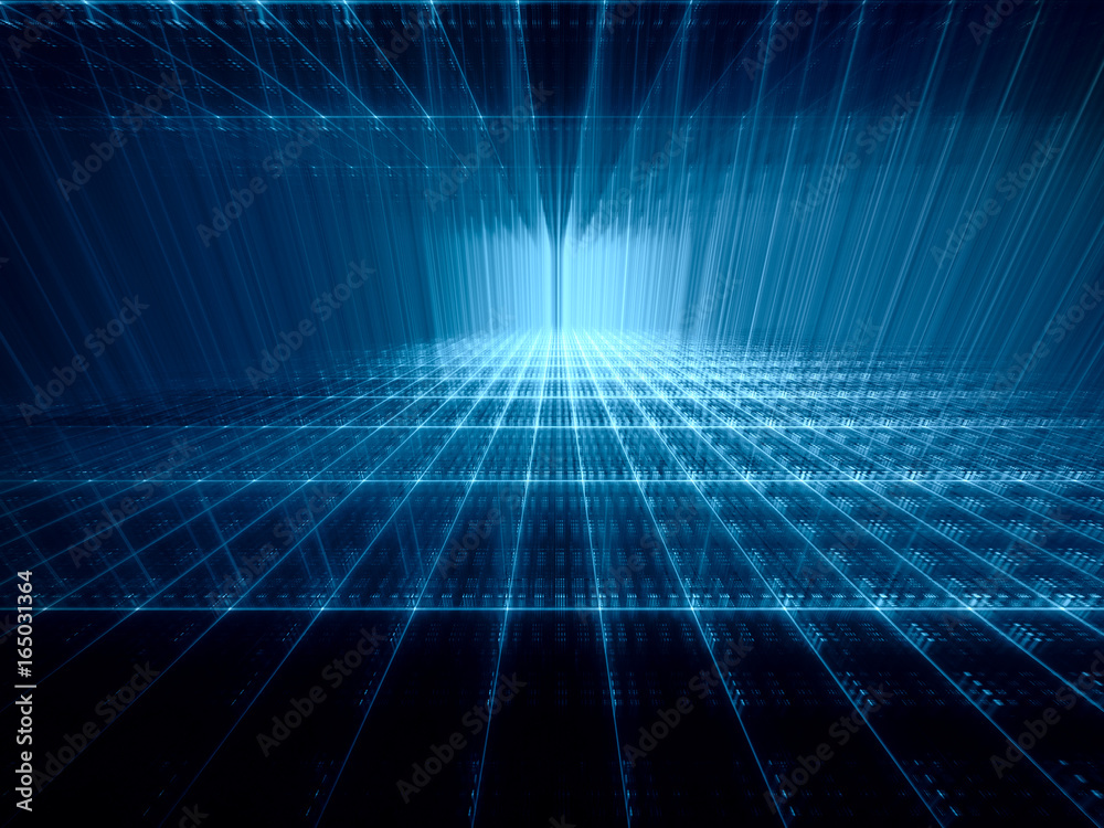 Poster abstract background. fractal graphics series. three-dimensional composition of textured grids. blue 