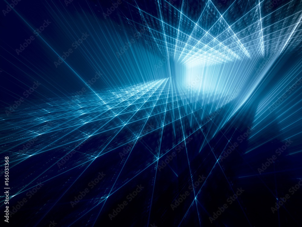 Poster abstract background. fractal graphics series. three-dimensional composition of textured grids. blue 