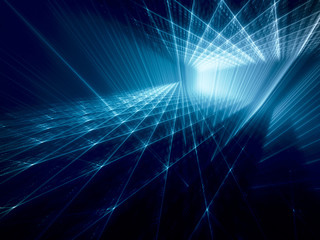 Abstract background. Fractal graphics series. Three-dimensional composition of textured grids. Blue and black colors.