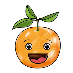 colored crayon silhouette of smiling cartoon orange fruit vector illustration