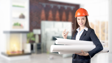 Young Business woman over interior background