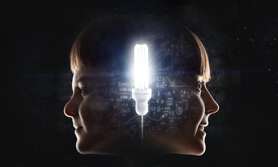 Bright ideas in head. Mixed media