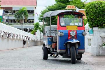 Tuk tuk Thailand traditional taxi on the road in Bangkok city